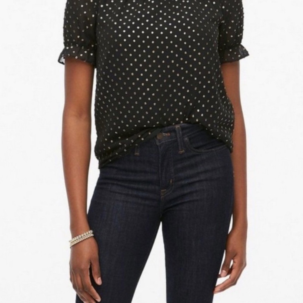 J. Crew Black and Gold Puff Sleeve Blouse with Peter Pan Collar - Picture 1 of 5